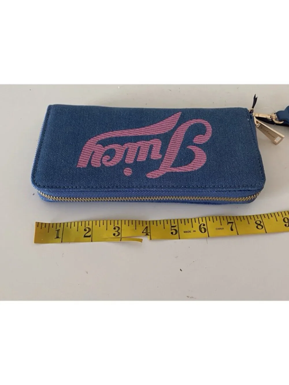 Juicy Couture Too Cute Large Zip Around Wristlet Wallet Medium Washed Denim NEW